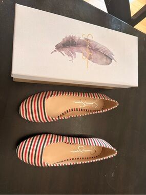 Jessica Simpson Red, Navy & White Striped Ballet Flats